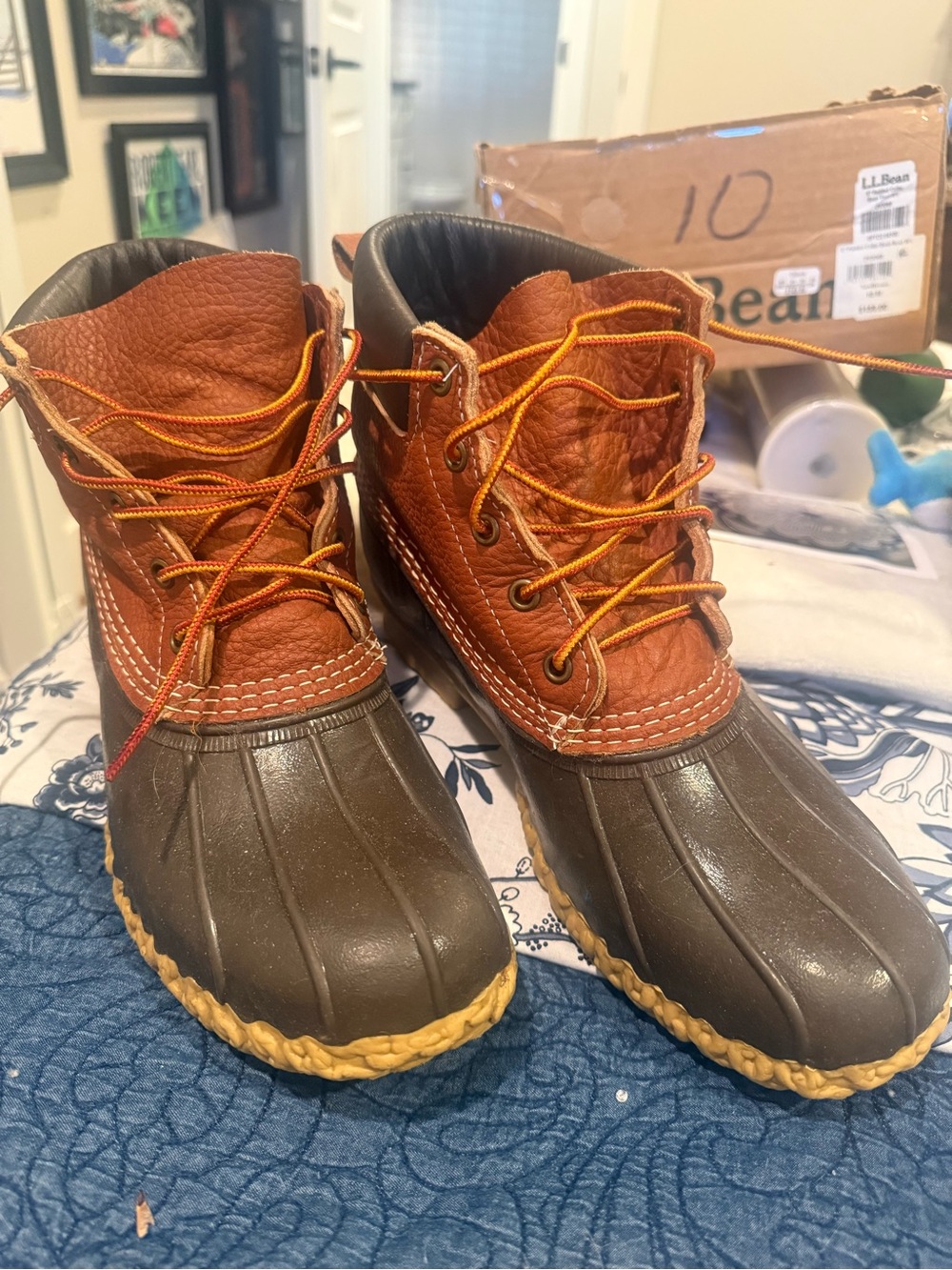 L.L. Bean Leather & Rubber Lace-Up Boots — Brown & Tan